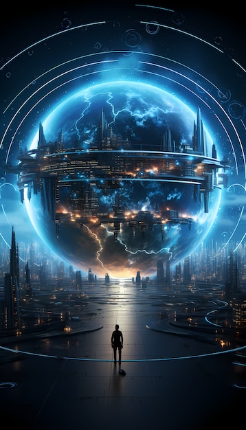 Free photo futuristic view of high tech earth planet