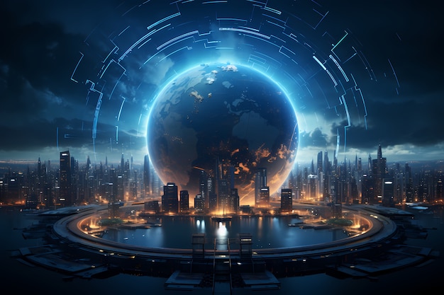 Free photo futuristic view of high tech earth planet