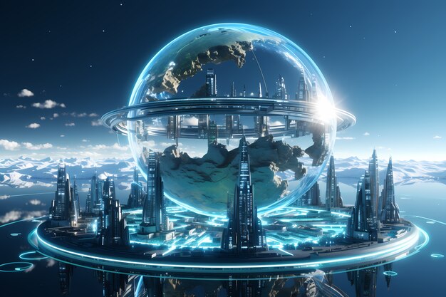 Futuristic view of high tech earth planet