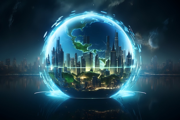 Free photo futuristic view of high tech earth planet