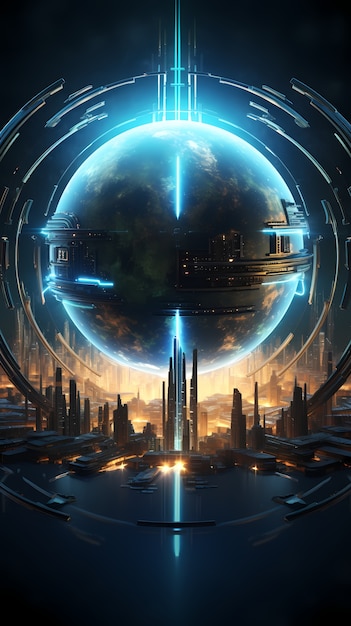 Free Photo futuristic view of high tech earth planet