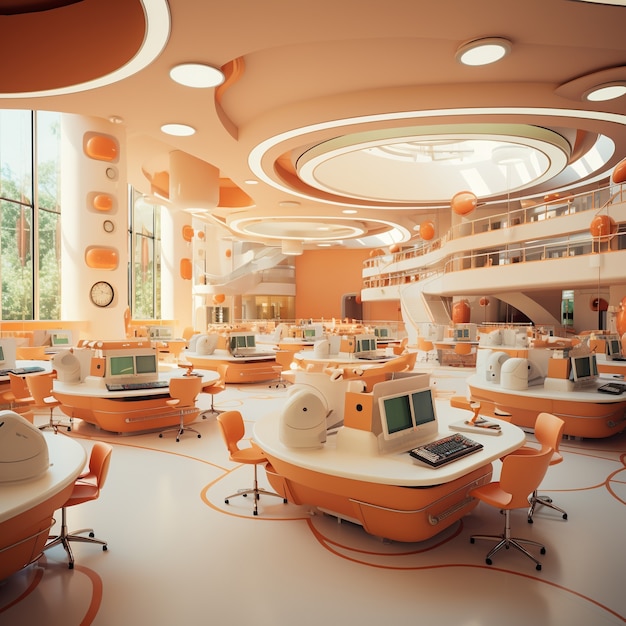 Free photo futuristic view of school classroom with state-of-the-art architecture