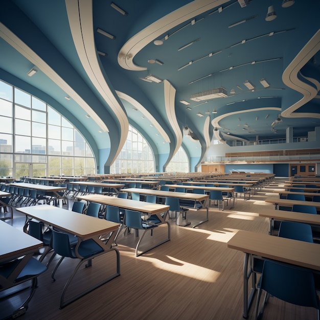 Free photo futuristic view of school classroom with state-of-the-art architecture