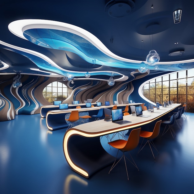 Futuristic view of school classroom with state-of-the-art architecture