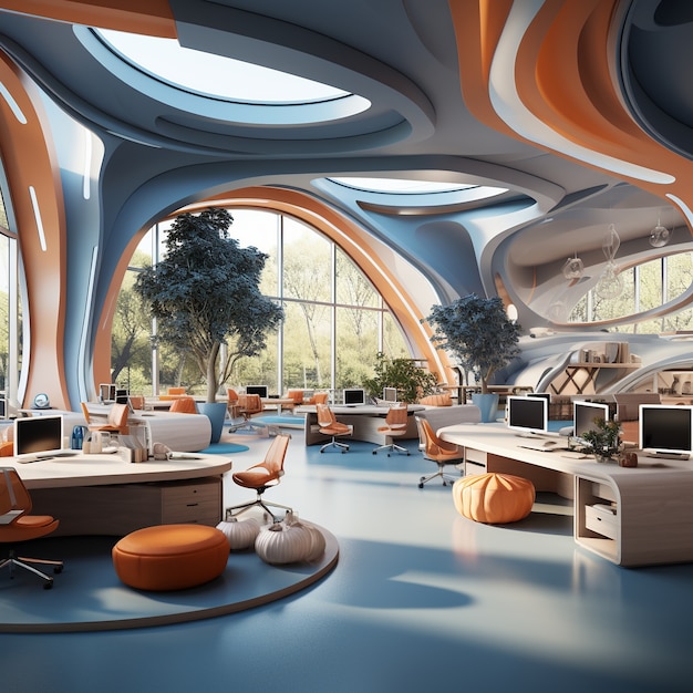 Free photo futuristic view of school classroom with state-of-the-art architecture