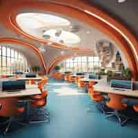 Free photo futuristic view of school classroom with state-of-the-art architecture