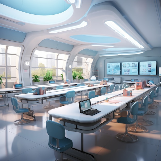 Free Photo futuristic view of school classroom with state-of-the-art architecture