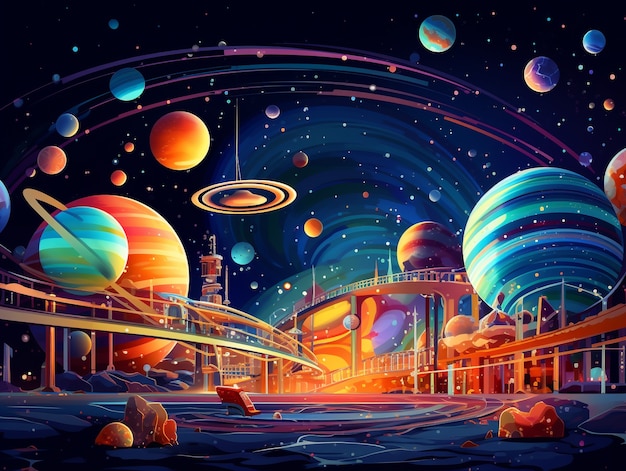 Free photo galaxy planets digital art