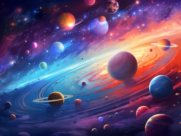 Free photo galaxy planets digital art