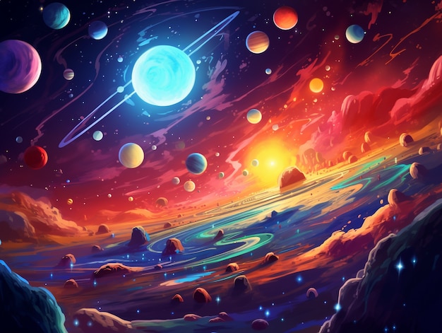 Free photo galaxy planets digital art