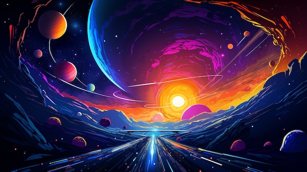 Free photo galaxy planets digital art