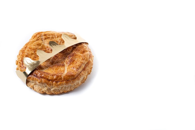 Free photo galette des rois isolated on white background. traditional epiphany cake in france