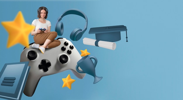 Free photo gamification concept with woman on controller