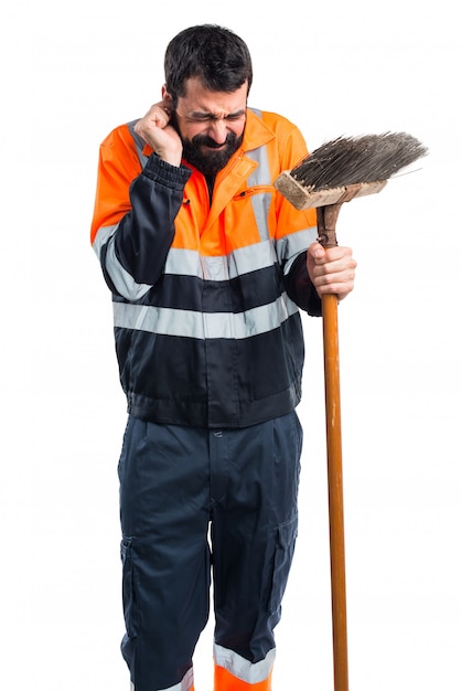 Free Photo garbage man covering his ears