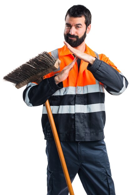 Garbage man making time out gesture