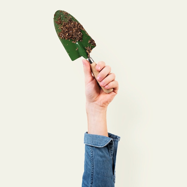 Free photo gardening shovel held by a woman's hand