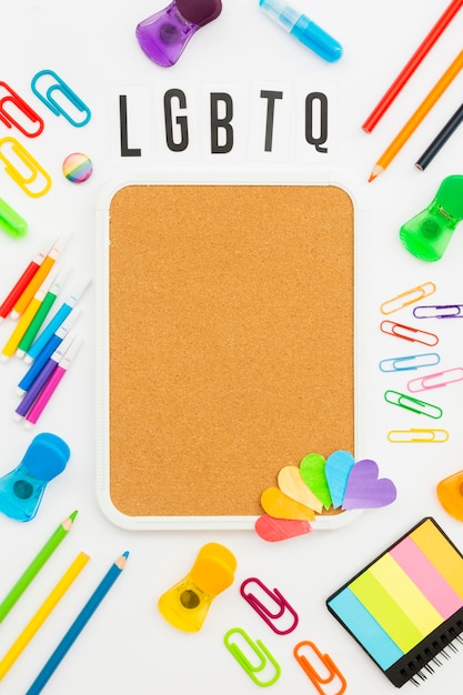 Free photo gay pride concept copy space stationery items