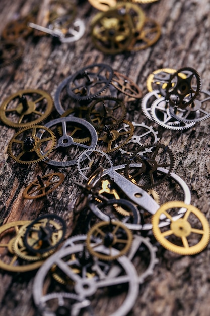 Gears on wooden table