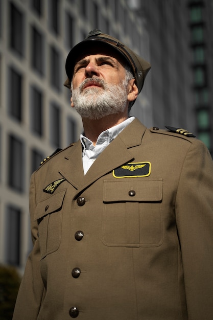 Free photo general wearing uniform low angle