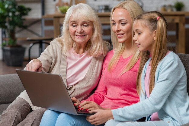 Generation of women looking at the laptop