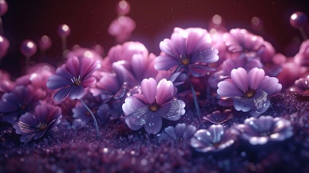 Generative AI illustration of purple blooming flowers generative ai