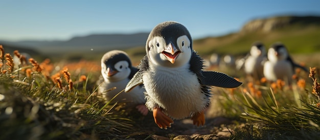 Free photo gentoo penguins on a meadow