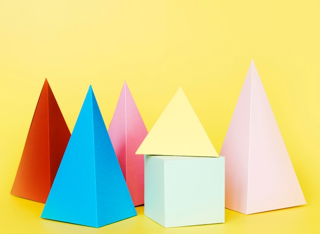 Geometric paper objects on table