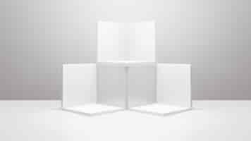 Free photo geometric shape background in the white and grey studio room minimalist mockup for podium display or