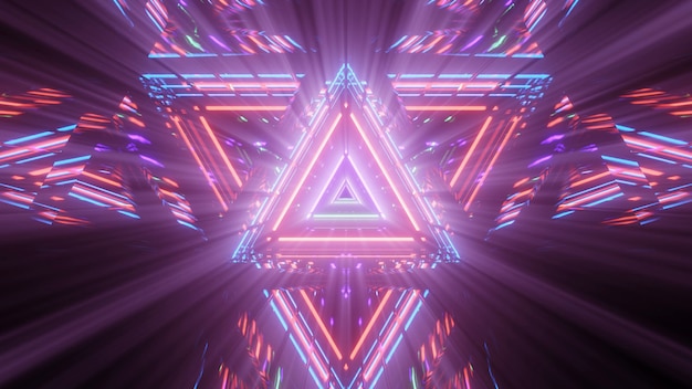 Geometric triangular figure in neon laser light