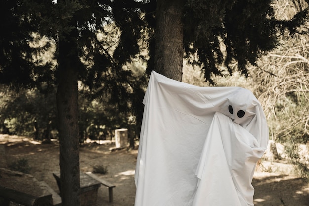 Ghost waving off arms in park