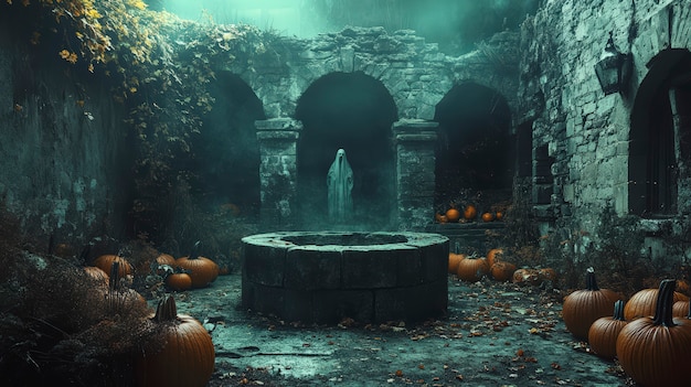 Free Photo ghosts and pumpkins for halloween in dark style