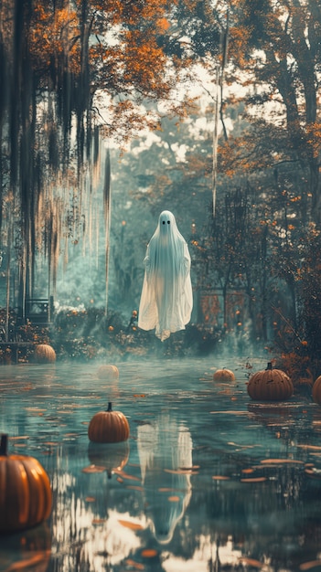 Free photo ghosts and pumpkins for halloween in dark style