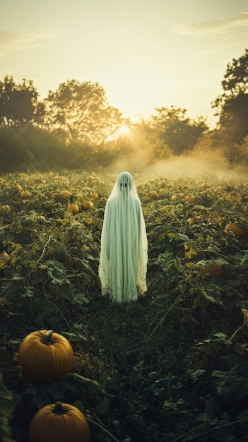 Free photo ghosts and pumpkins for halloween in dark style