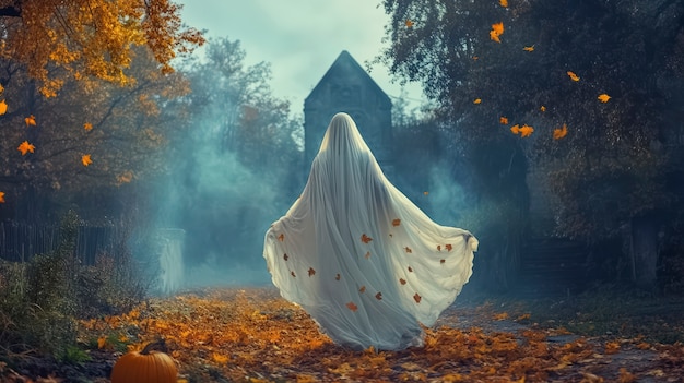 Free photo ghosts and pumpkins for halloween in dark style