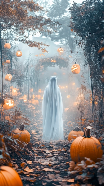 Free photo ghosts and pumpkins for halloween in dark style