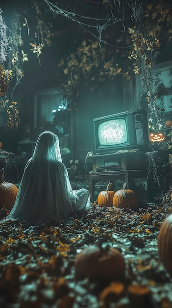 Free photo ghosts and pumpkins for halloween in dark style