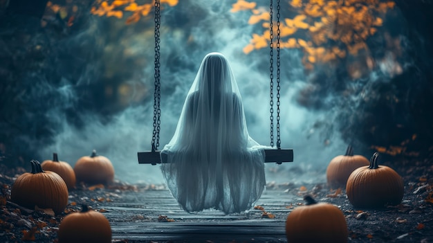 Ghosts and pumpkins for halloween in dark style