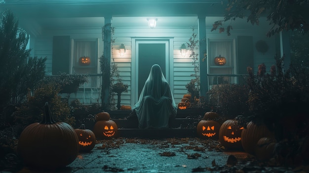 Free photo ghosts and pumpkins for halloween in dark style