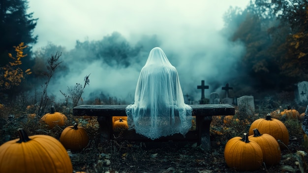 Free photo ghosts and pumpkins for halloween in dark style