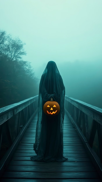 Free photo ghosts and pumpkins for halloween in dark style