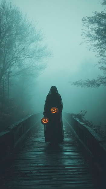 Free Photo ghosts and pumpkins for halloween in dark style