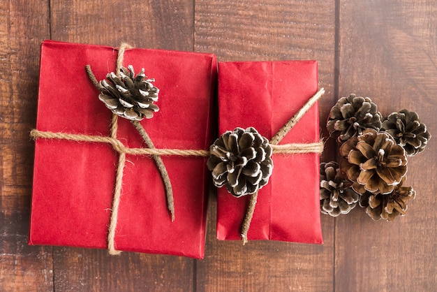 Gift boxes with cones on table