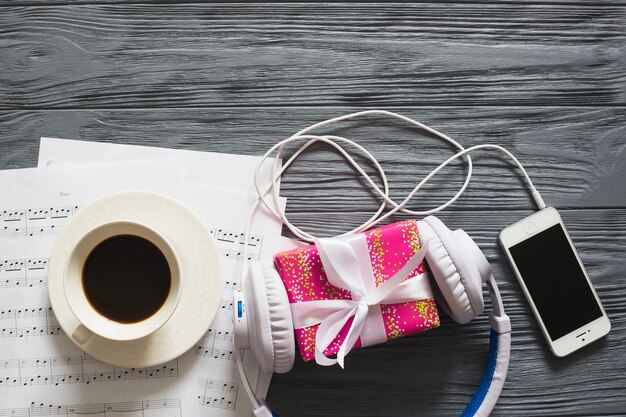 Gift, devices, coffee and notes