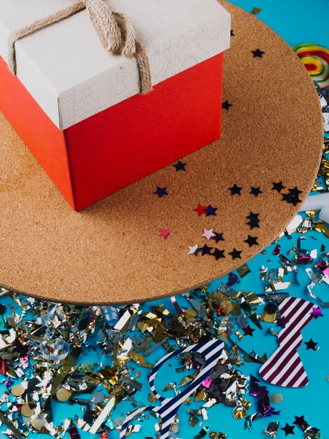 Giftbox and colorful confetti