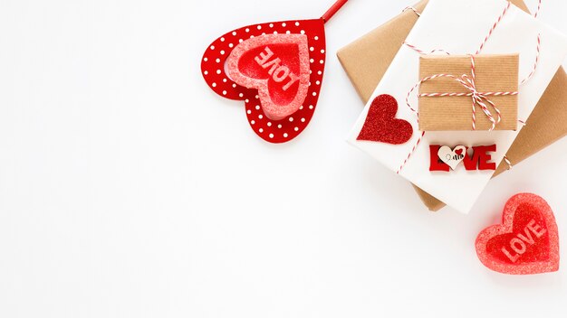 Gifts with hearts and copy space for valentines