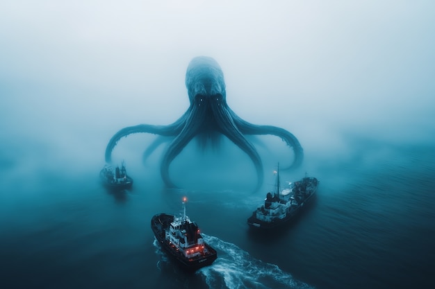 Free photo gigantic kraken during storm