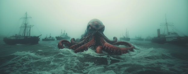 Free photo gigantic kraken during storm