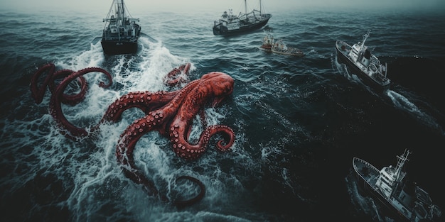 Free photo gigantic kraken during storm