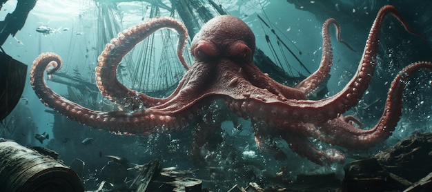 Free photo gigantic kraken resurfacing from ocean