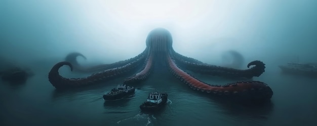 Free photo gigantic kraken resurfacing from ocean